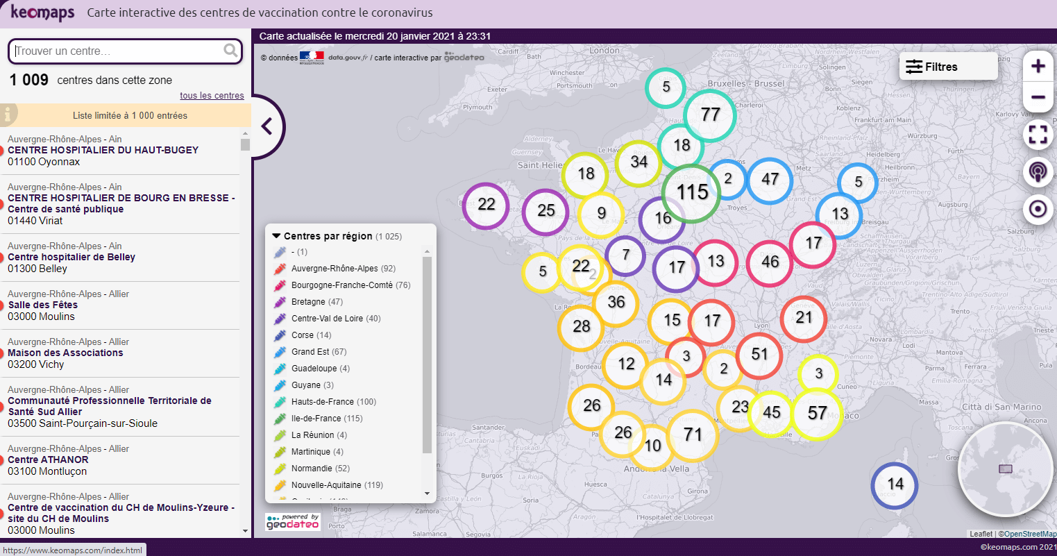 map of France's covid19 vaccination centres